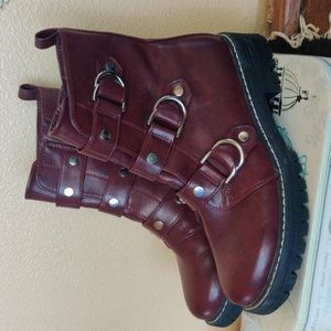 Kohls Moto Boots Size 7 Medium Wine Color Like New